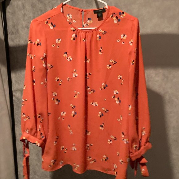HALOGEN Long Balloon Sleeve Blouse Dreamsicle Orange Floral Womens Small - Picture 3 of 16